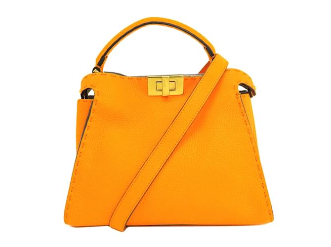 Fendi Peekaboo Handbag Orange Leather  ref.1462022