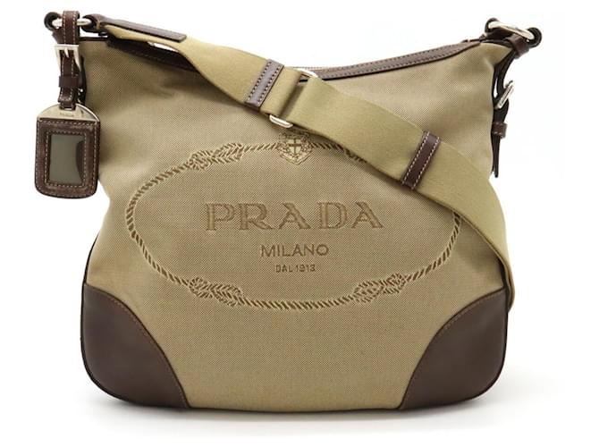 Borsa a Spalla Jacquard Prada Beige Cachi Marrone scuro Pelle Tela  ref.1462048