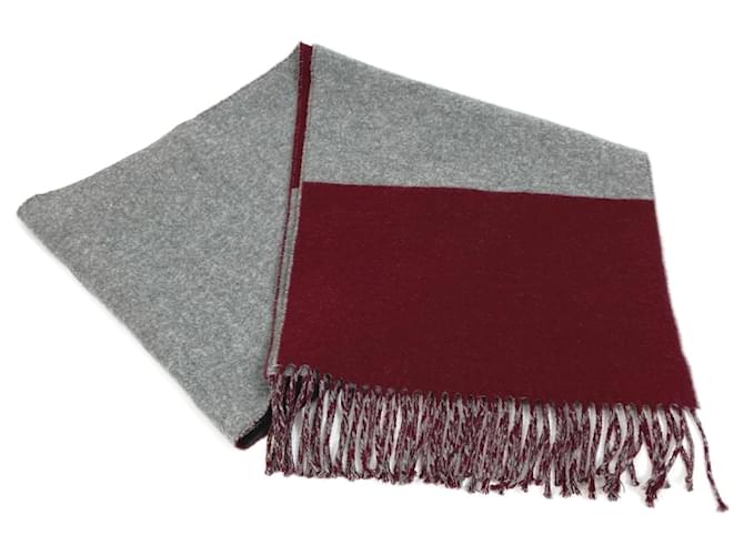 Hermès Hermes Kazak Fringe Bicolor Scarf Bordeaux x Gray  ref.1462179