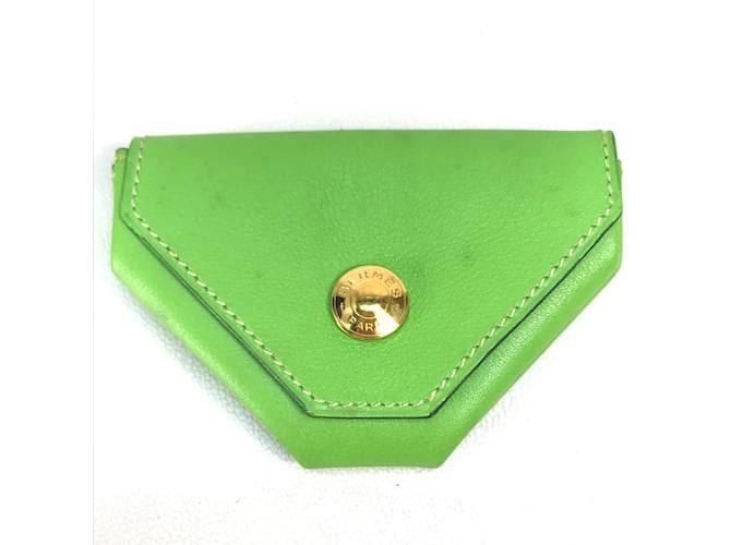 Hermès Bolsa de moedas de couro verde maçã Hermes  ref.1462190