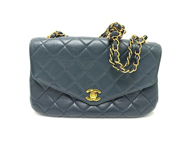 Chanel Vintage Navy Leder Tote Bag mit Steppung Marineblau  ref.1462308