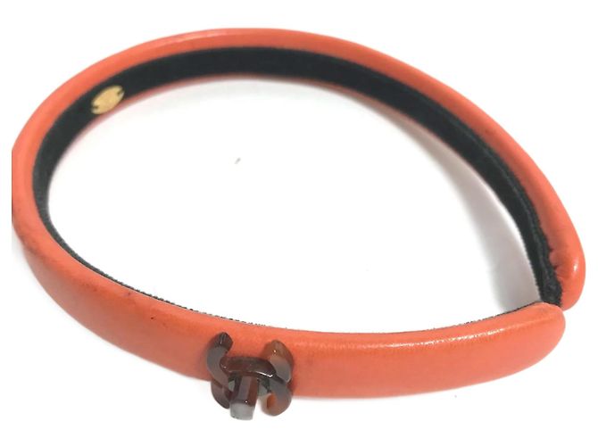 Faixa de cabelo de couro laranja Chanel