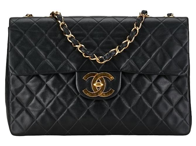 Timeless Bolso de Hombro Chanel Matelassé Deca Coco Mark Chain Negro Cuero  ref.1462493