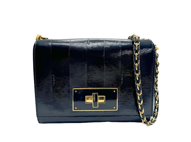 Fendi Claudia Mini Vernice Schultertasche aus Lackleder Schwarz  ref.1462732