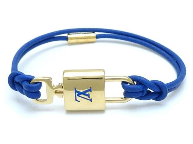 Bracelet Charme à Verrou LV Louis Vuitton Cuir Plaqué or Bleu Doré  ref.1462770