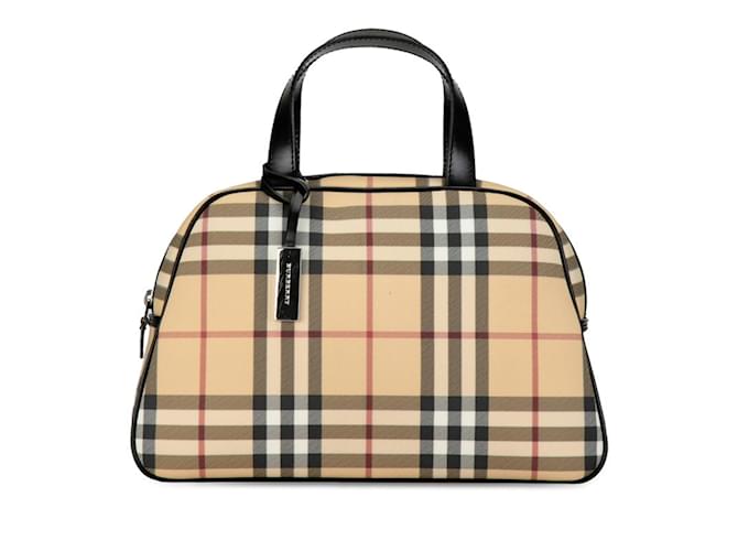 Borsa a mano Burberry Nova Check Nero Beige Pelle Plastica  ref.1462948