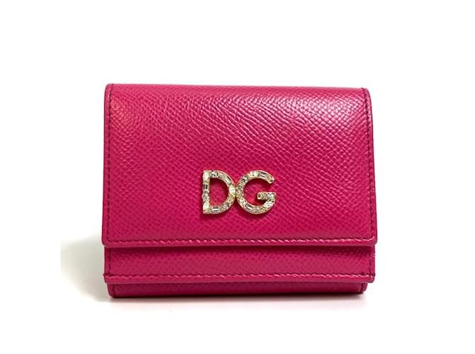 Dolce & Gabbana Dorgava Compact Trifold Wallet Pink Leather  ref.1463061