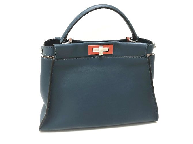 Fendi 8BN290 blaue Lederhandtasche