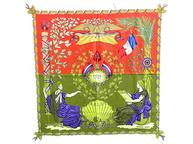 Hermès Écharpe Hermes Carre90 1789 Toile Noir  ref.1463077