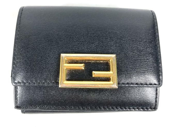 Fendi Black Leather Tri-Fold Wallet