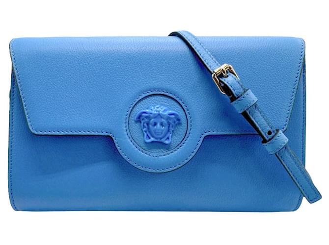 Versace Medusa Leather Shoulder Wallet Blue  ref.1463438