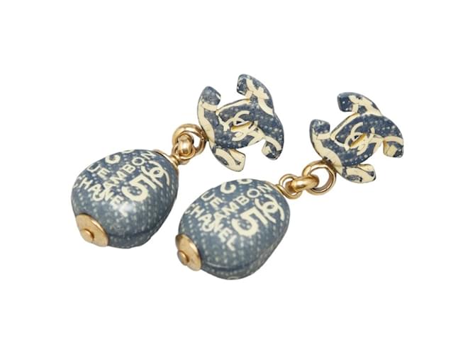 Boucles d'oreilles Chanel No.5 Cambon Coco Mark Swing Doré Bleu Marine  ref.1463446