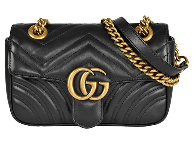 Borsa a Spalla Trapuntata Gucci GG Marmont Nero Pelle  ref.1463468