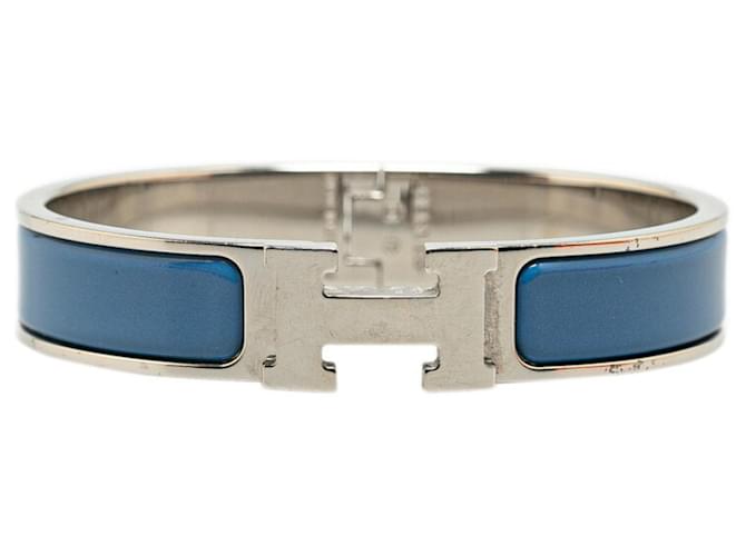 Hermès Bracciale Hermes Click-Clack H PM Argento Blu Metallo  ref.1463478