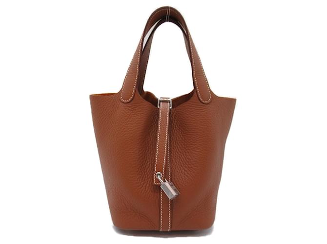 Hermès Bolsa Hermes Picotin Lock PM Marrom Couro  ref.1463523