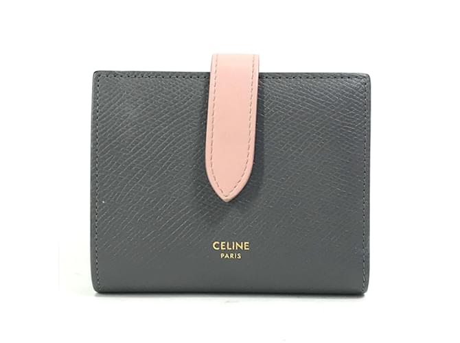 Céline Celine Bicolor Compact Trifold Wallet Brown Leather ref