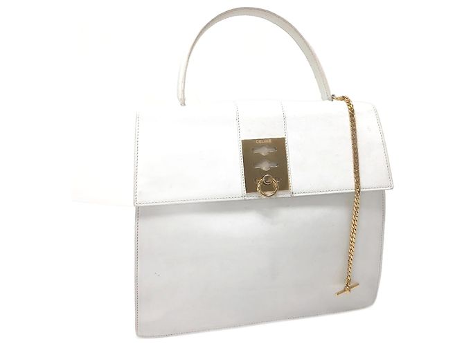 Céline Celine Vintage Weißer Lederhandtasche