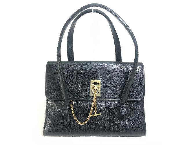 Céline Celine Vintage schwarze Lederhandtasche