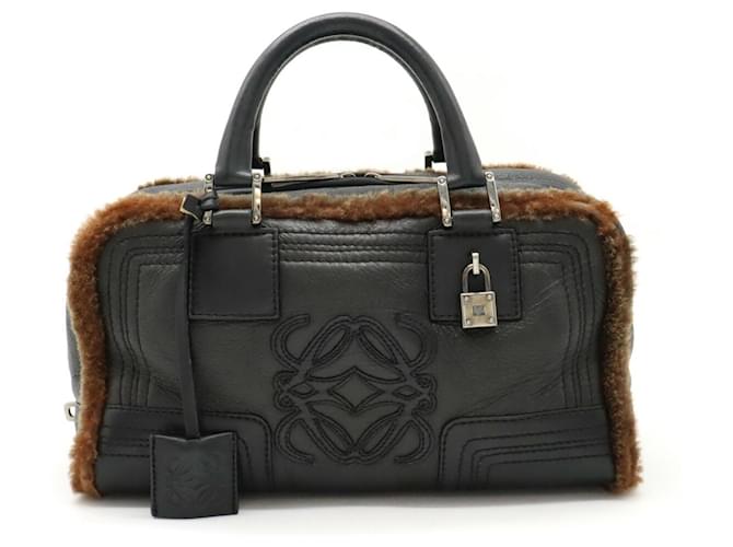 Sac à main Loewe Amazona 28 Anagram Cuir Marron Gris anthracite  ref.1463631