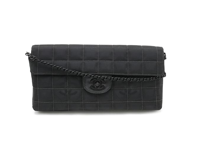 Chanel New Travel Line Chain Shoulder Bag Black Leather Nylon  ref.1463650