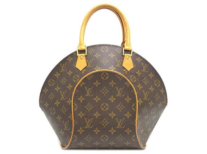 Sac à main Ellipse MM Louis Vuitton Cuir vernis Marron Damier ebène Monogramme  ref.1463721