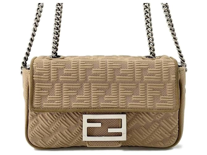 Fendi Chain Shoulder Bag Midi Baguette Beige Cloth  ref.1463768