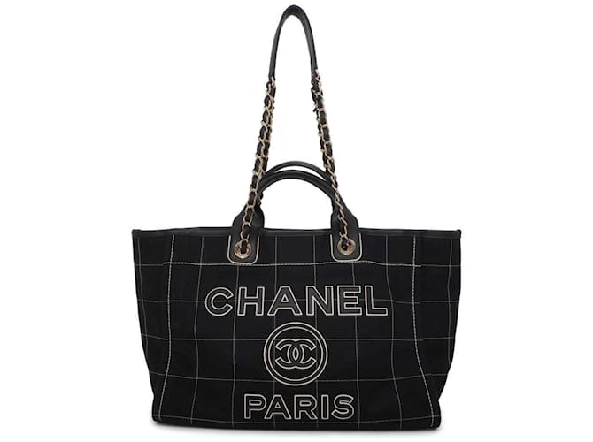 Borsa tote Chanel Deauville Coco Mark GM Nero Pelle Tela  ref.1463772