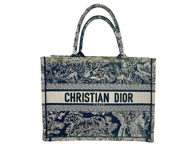 Christian Dior Navy and Off-White Canvas Tote Bag Eggshell Navy blue Cloth  ref.1463831