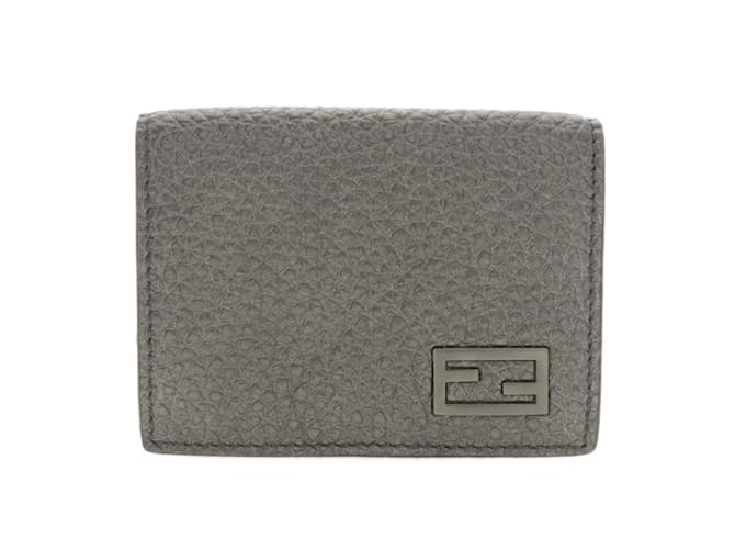 Fendi Gray Calfskin Bi-fold Wallet Brown Leather  ref.1463925