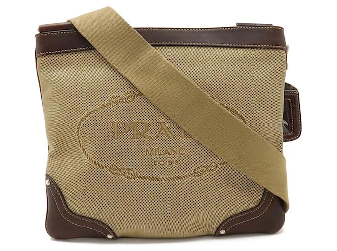 Borsa a spalla pochette in jacquard Prada Marrone Beige Cachi Marrone scuro Pelle Tela  ref.1463994