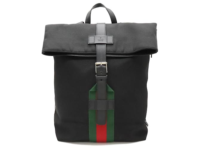 Gucci Band Black Techno Canvas Web Line Backpack Red Green Leather Cloth  ref.1464003