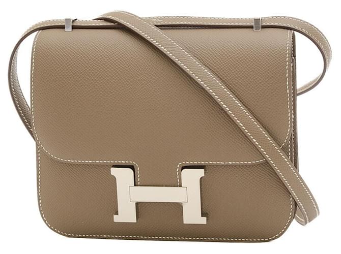 Hermès Bolso de Hombro Hermes Constance 18 Miroir Gris Gris pardo Cuero  ref.1464070