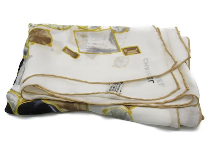 Chanel White and Yellow Silk Scarf  ref.1464130