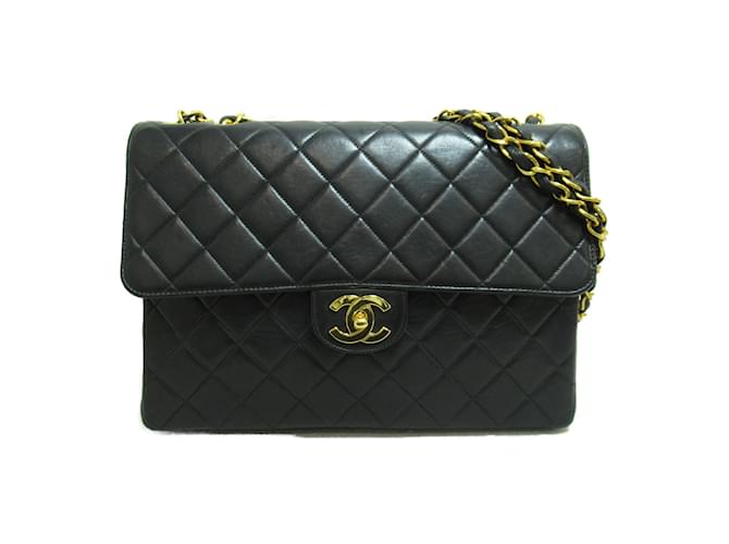 Bolso de hombro Chanel Big Matelassé con cadena Negro Cuero  ref.1464136