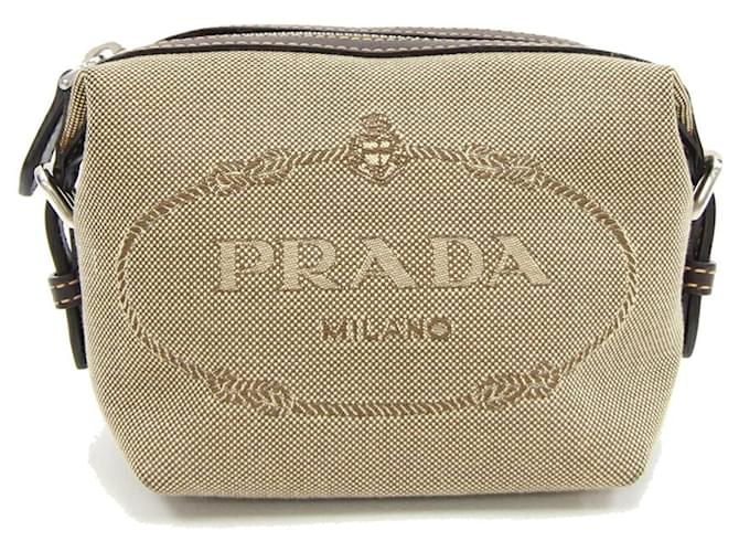 Jacquard Prada Pouch 1N1298 Beige Dark brown Leather Cloth  ref.1464304