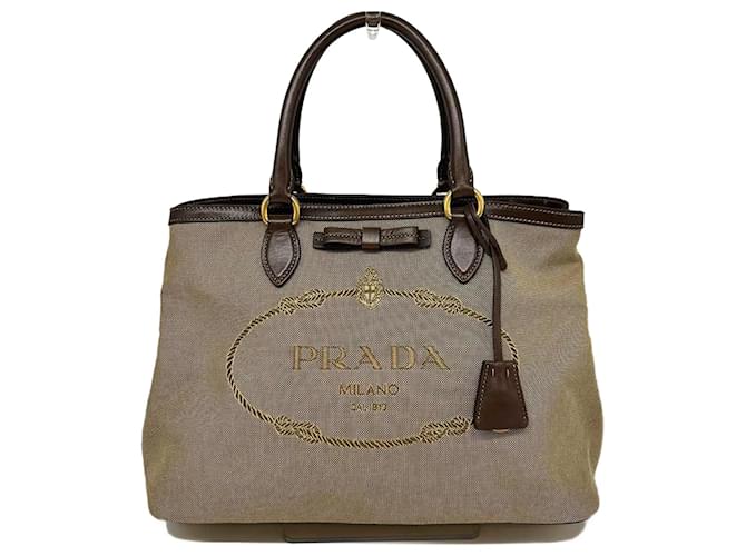 Sac fourre-tout en toile jacquard Prada Beige  ref.1464340