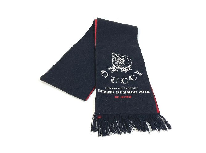 Écharpe à franges avec logo Gucci BE LOVED Noir