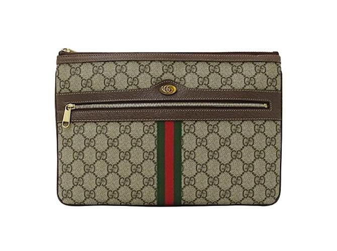 Borsa Clutch Gucci Second Ophidia GG Supreme Marrone Beige Tela  ref.1464372