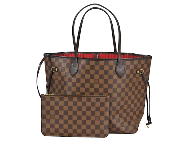 Sac tote Neverfull MM Louis Vuitton Rouge Fuschia Damier ebène  ref.1464401