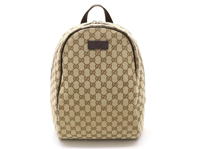 Gucci GG Canvas Rucksack Backpack Beige Dark brown Leather Cloth  ref.1464431