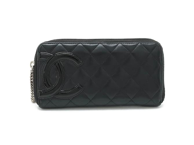 Cartera larga Chanel Cambon Line Negro Rosa Cuero  ref.1464435