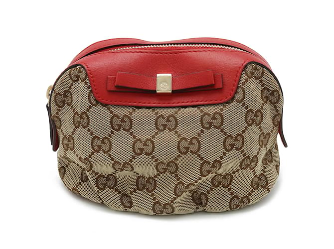 Multi-pochette in tela GG con nastro di Gucci Rosso Beige Pelle  ref.1464438