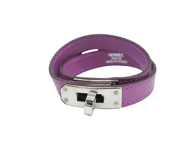 Hermès Bracelet Hermes Kelly Double Tour en Violet Cuir Veau façon poulain  ref.1464538