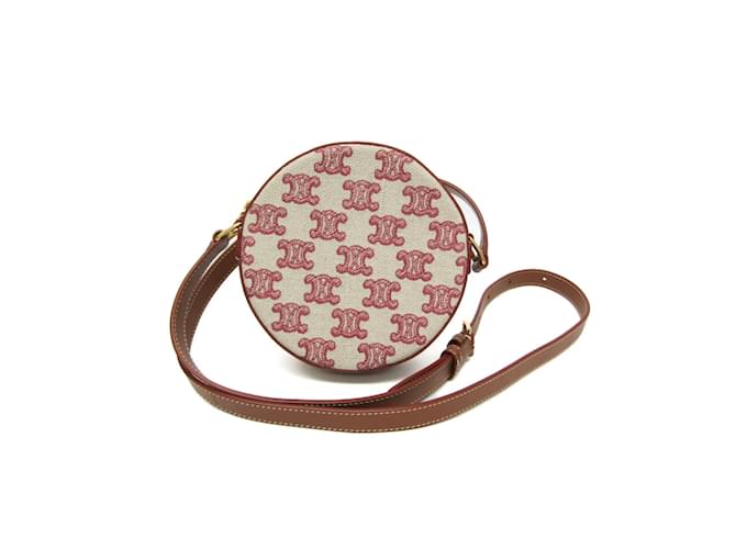 Céline Celine Fox Red Triomphe Round Shoulder Bag Brown Pink Beige Leather Cloth  ref.1464589