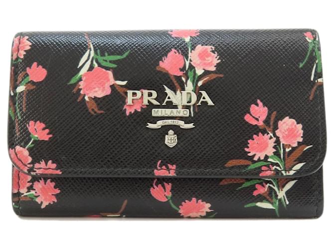 Estuche para llaves Saffiano Prada Negro Cuero  ref.1464594