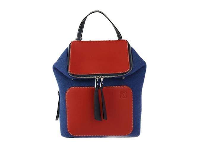 Loewe Goya Small Backpack Red Blue Navy blue Leather  ref.1464753