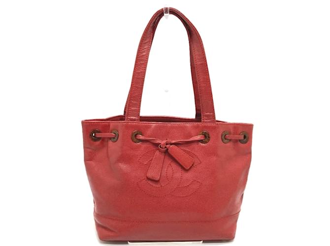 Sac fourre-tout en cuir rouge vintage Chanel  ref.1464941