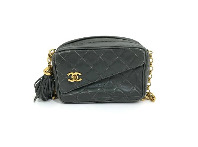 Bolsa de ombro de couro cinza Chanel Marrom