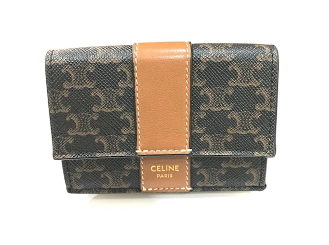 Céline Celine Triomphe Compact Wallet Brown 