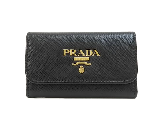 Portachiavi in pelle Saffiano Prada Nero  ref.1465045